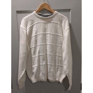Oscar De La Renta Mens 2XL‎ Long Sleeve Ivory Knit Crew Neck Sweater